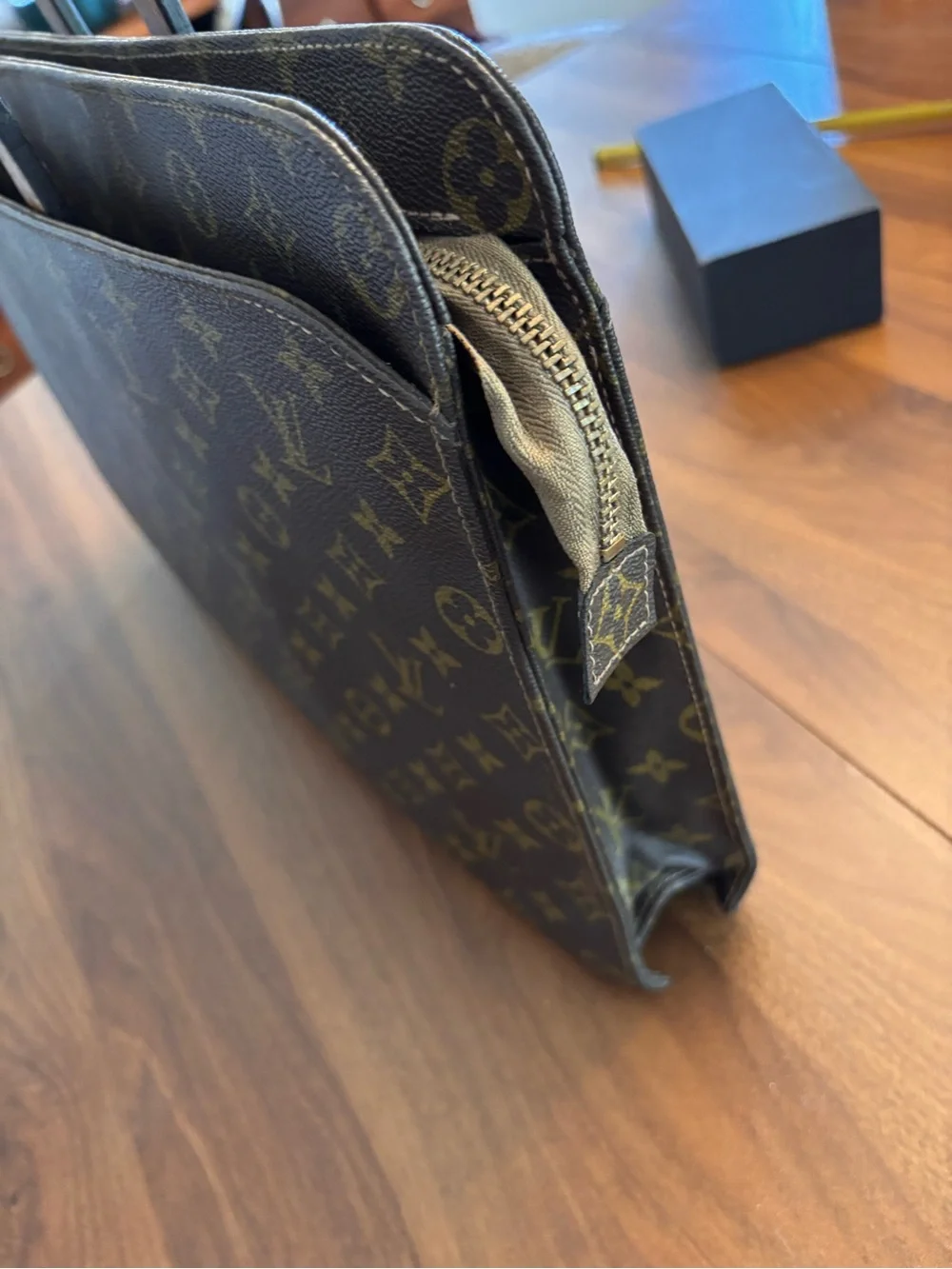 Louis Vuitton Monogram Canvas Briefcase with Tan Leather Handles